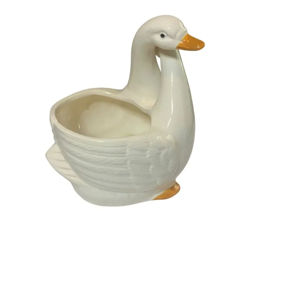 Takahashi Double Swan Duck White Ceramic Planter Country Farmhouse Cottagecore